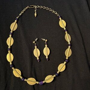 Akan African Necklace And Earrings Museum Reproductions Rare Purple Glass Beads